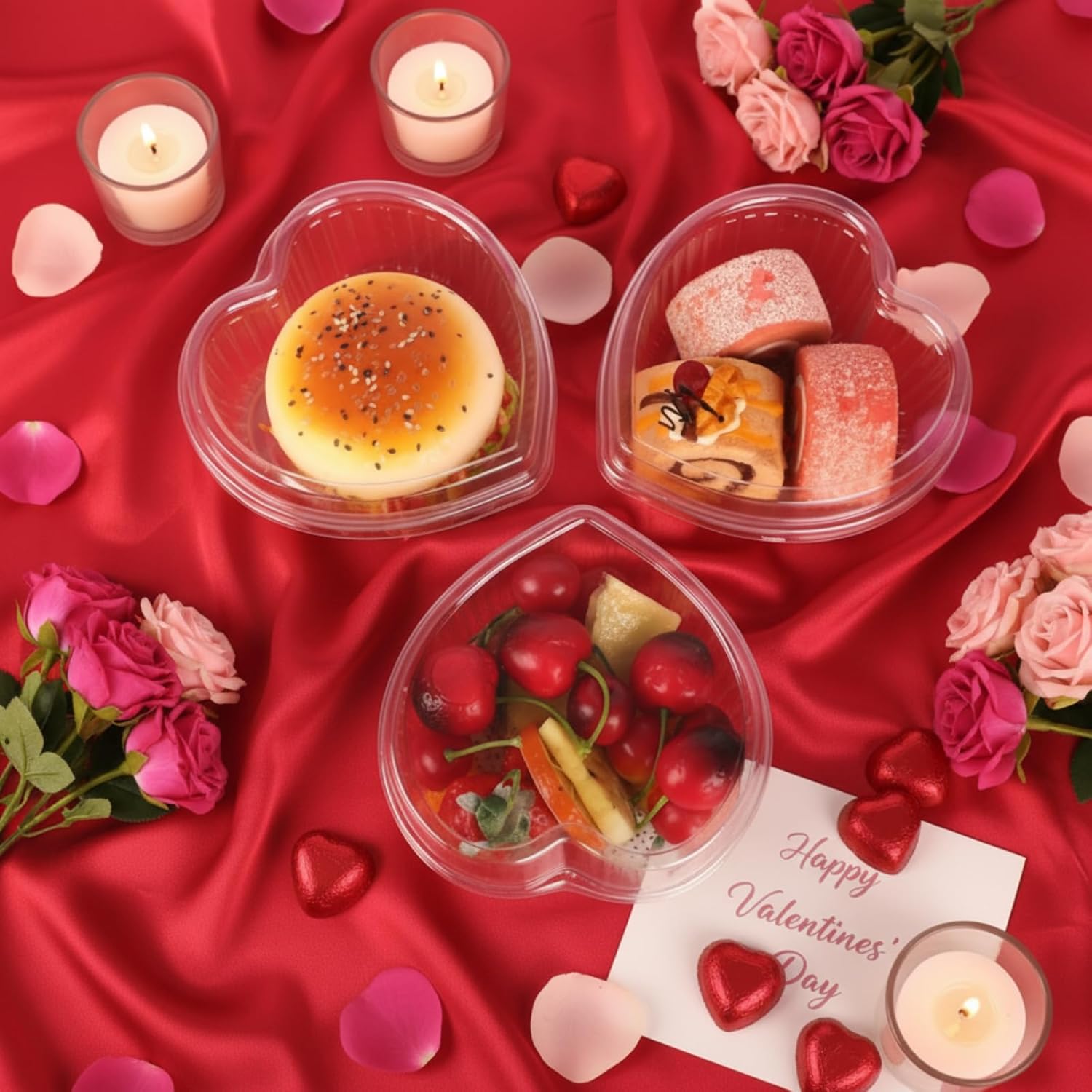12 Pack Valentines Heart Shaped Food Storage Containers With Lid 16.9Oz Clear Plastic Cake Fruit Dessert Storage Box Containers Tray For Valentines Day Bakery Wedding Party Favor Packaging