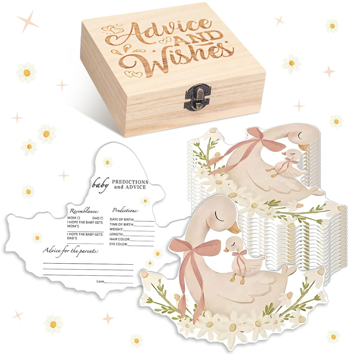 50 Pcs Double Side Goose Baby Predictions & Advice Cards A New Silly Goose Is Almost On The Loose For New Parents Baby Shower Games With Cards Wooden Keepsake Box For Wishes Decorations