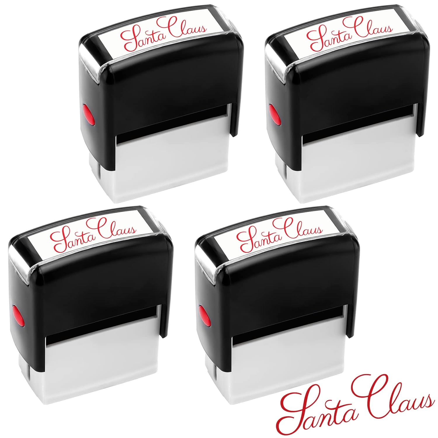 4 Pieces Santa Claus Signature Stamp Christmas Self Inking Rubber Stamp Santa Stampers Christmas Gift Tag For Office Home Party Red Ink