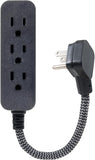 3 Outlet Mini Power Strip 5 Inch Extension Cord Flat Plug Braided Cord Black