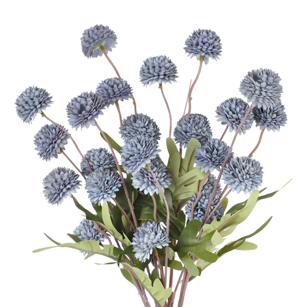 5 Pcs Pompon Mum Artificial Flowers, Dusty Blue Flowers Fake Mini Chrysanthemums Flowers With Stems For Wedding Diy Bouquet Table Centerpieces Floral Arrangements