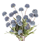 5 Pcs Pompon Mum Artificial Flowers, Dusty Blue Flowers Fake Mini Chrysanthemums Flowers With Stems For Wedding Diy Bouquet Table Centerpieces Floral Arrangements
