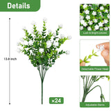 24 Bundles Artificial Flowers For Outdoors, Uv Resistant Eucalyptus Fake Flowers Shrubs Greenery Plastic Plants For Garden Porch Window Box Farmhouse Indoor Home Decor, White