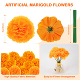 50Pcs Marigold Flowers Artificial Marigold Flowers Heads Bulk Mexican Decoration Silk Orange Marigold Garland With Stems For Day Of The Dead Halloween Diwali Party Decorations Home Decor