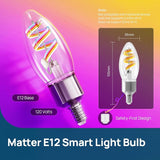 E12 LED Smart Light Bulb 1 Pack RGBTW Color Changing Matter Compatible Smart Home Bulb