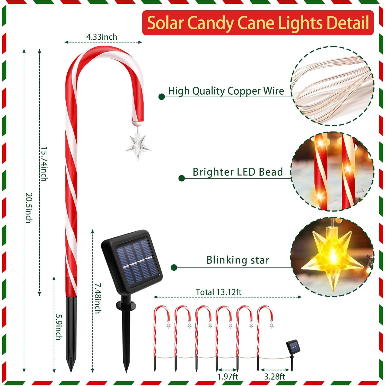 Solar Christmas Decorations Outdoor, 12 Pack Solar Candy Cane Christmas Lights 8 Lighting Modes 180 Bright Led, Waterproof Outside Xmas Diy Decorations For Pathway Yard Garden