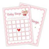 Pink Bow Baby Shower Games, 25 Pcs Cherry Baby Bingo Game For Adults, 5"×7" Double-Sided Gender Reveal Cards For Party Decorations Favors - C02