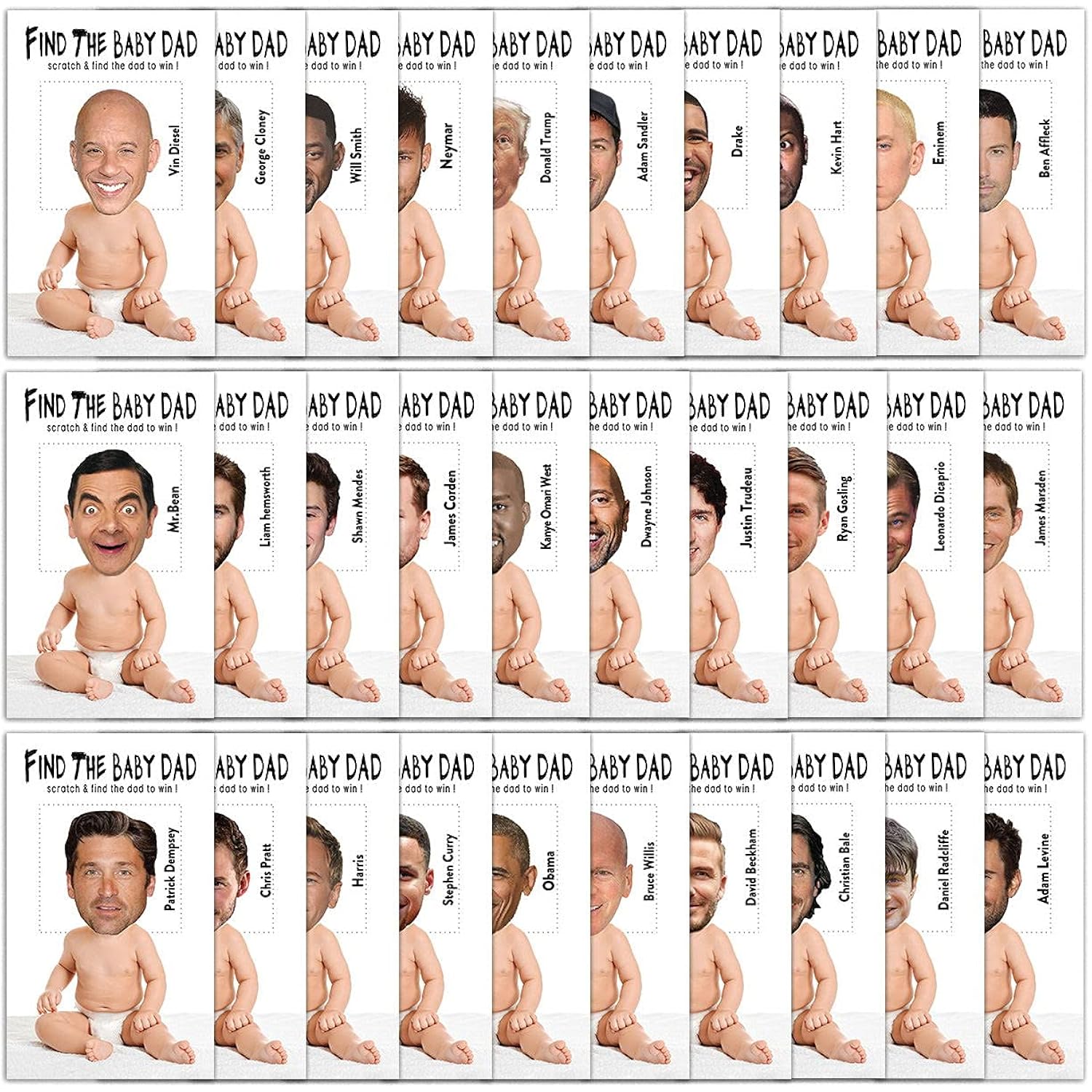 Baby Shower Games – Find The Baby Dad Scratch Off Celebrity Cards, Gender Reveal Party Games Supplies – 36 Cards(Ba01-Bair)