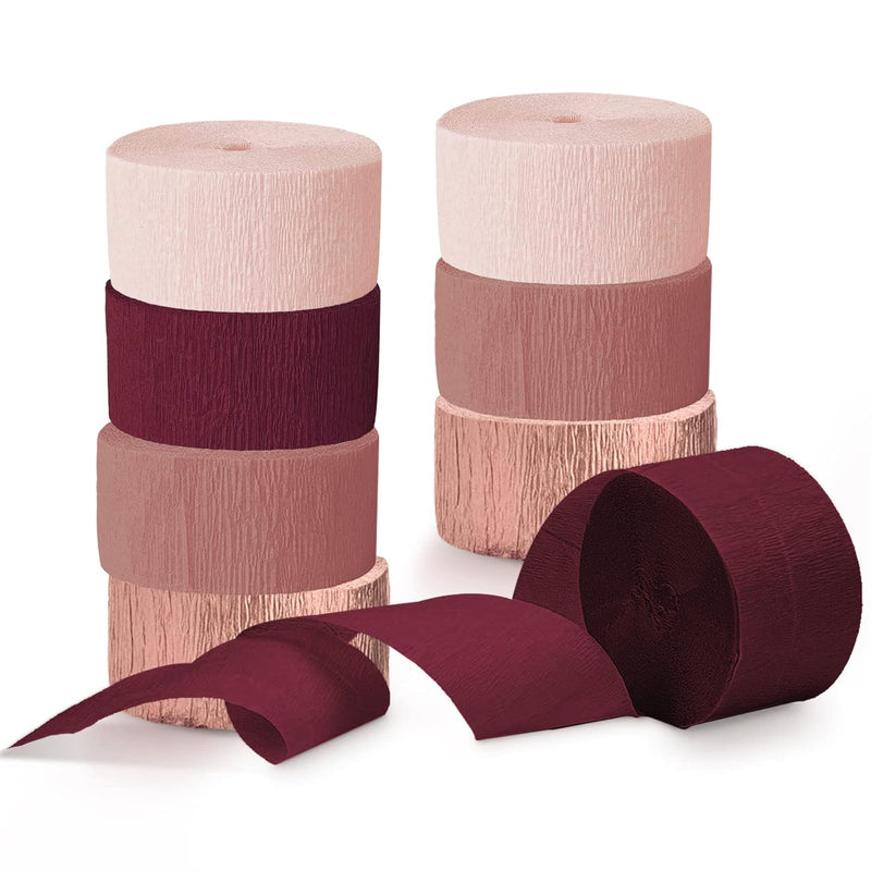 8 Rolls Burgundy Rose Gold Crepe Paper Streamer Rolls For Birthday Wed