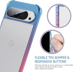 Pixel 9 Pro XL Clear Gradient Case, Slim Shockproof, TPU Bumper - Blue Pink