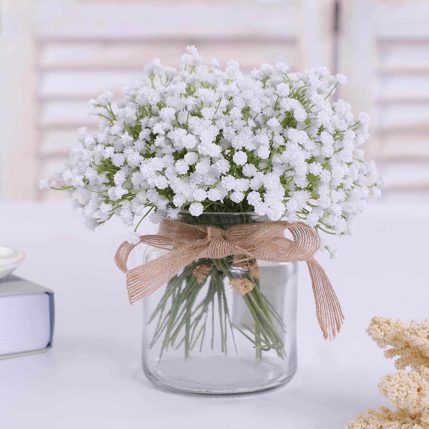 10Pcs 30 Bunches White Babys Breath Artificial Flowers Real Touch Fake Gypsophila Faux Plants For Wedding Garland Wreath Girl Crown Flower Bonquet Diy Flores Arrangement Table Décor Centerpiece