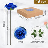 16Pcs Artificial Flowers Fake Roses With Stems, Royal Blue Boxed Foam Roses For Diy Bouquets Centerpieces Wedding Party Arrangement Bridal Shower Decor