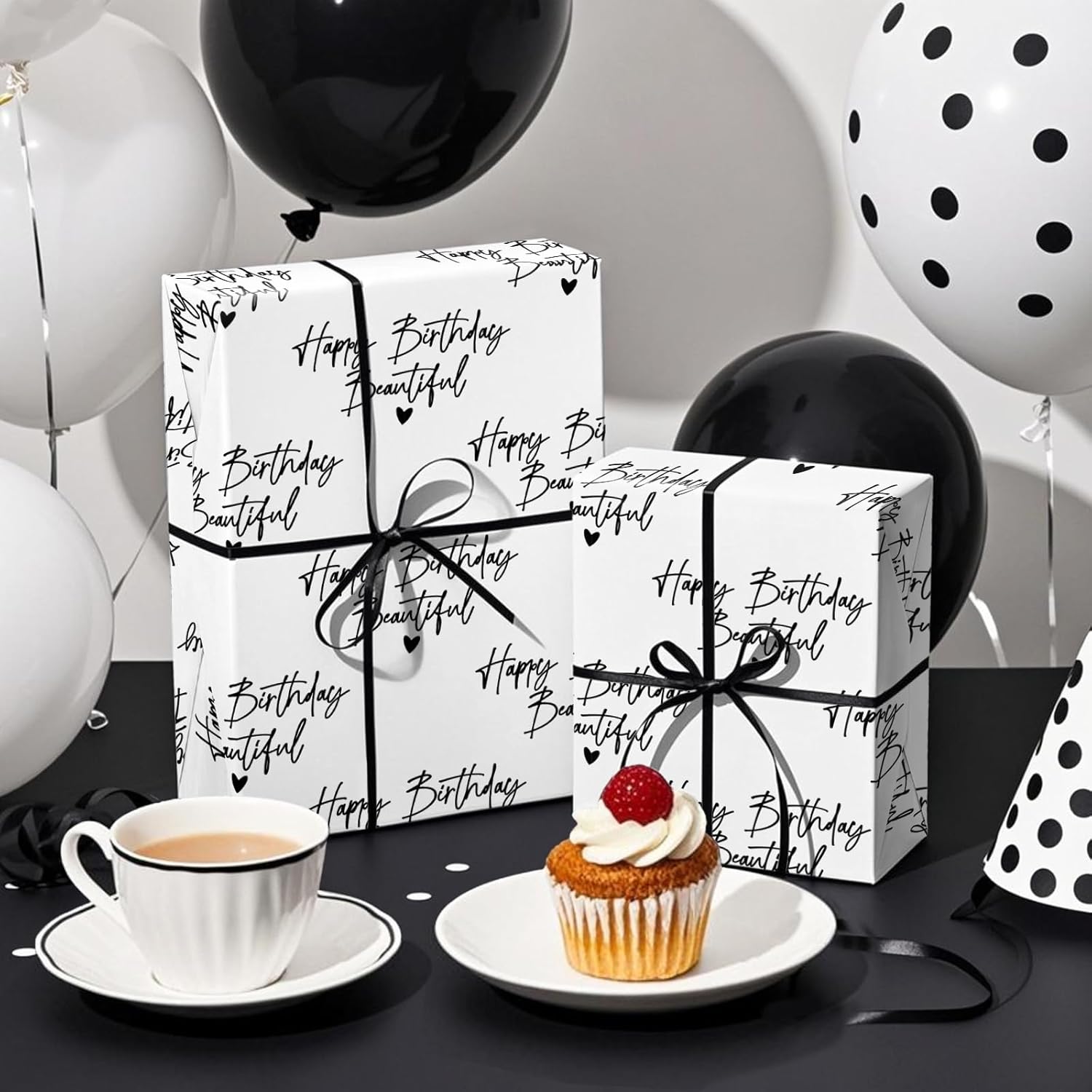 Birthday Wrapping Paper For Women - Mini Roll - 17 Inch X 16.5 Feet - Happy Birthday Beautiful Wrapping Paper For Special Friend, Girlfriend, Wife