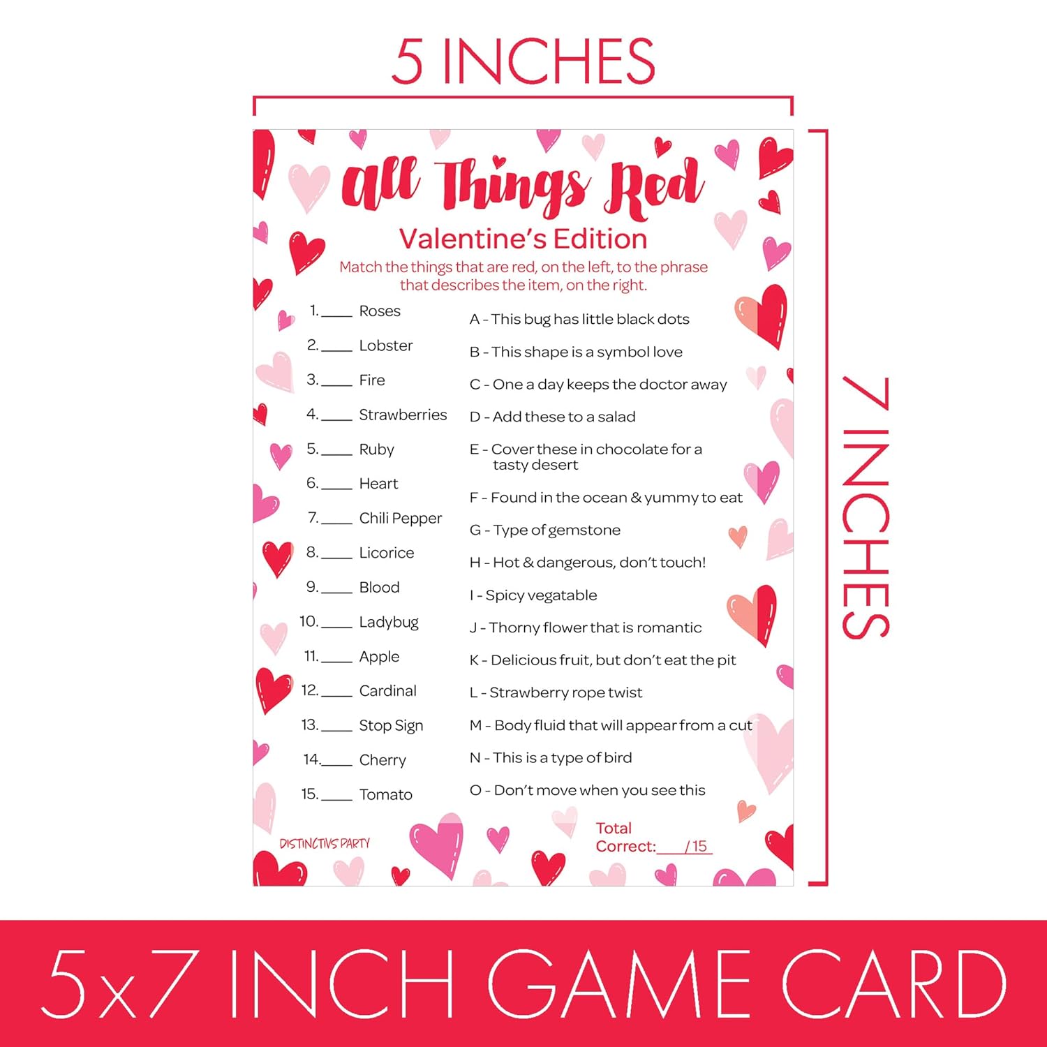 Valentine'S Day Classroom Party Game – 25 Player Cards, All Things Red Trivia Classroom Party Activity, Fun Valentine Trivia Game For Couples, Families, And Friends