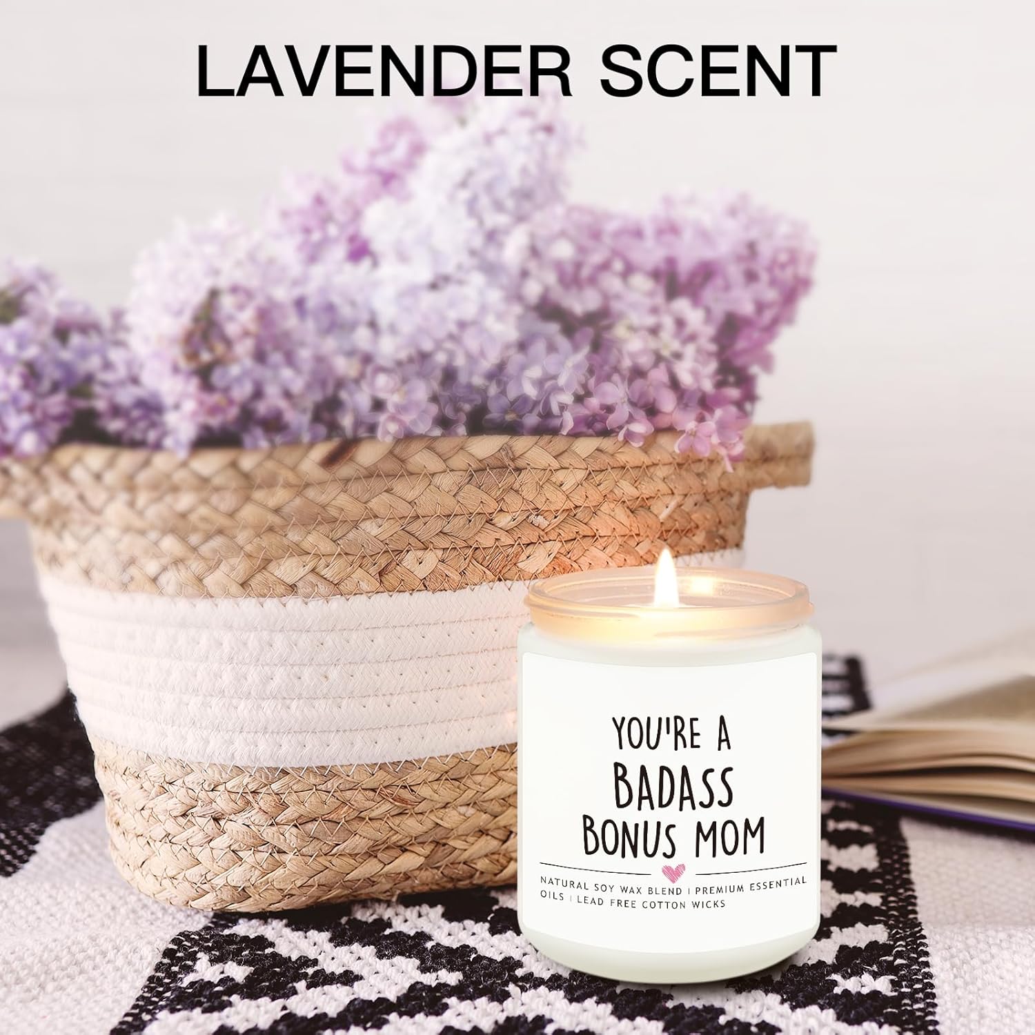 Bonus Mom Gifts From Daughter Son, Mothers Day Gifts For Stepmother, Badass Jar Candle Gift For Stepmom, Birthday Thanksgiving Day Christmas Gift For Stepmom, Adopted Moms, Second Moms