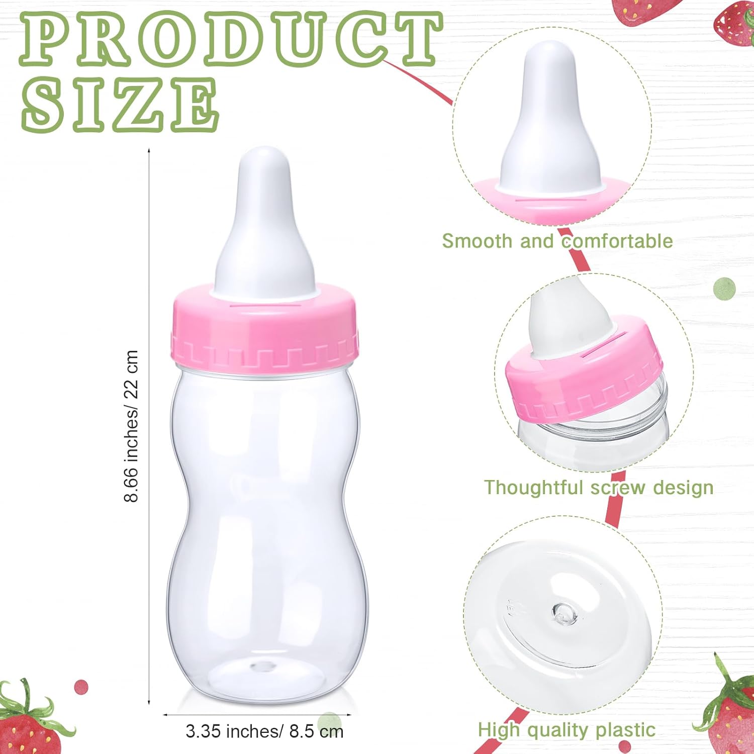 512 Pcs Baby Shower Games Guess How Many Pacifiers Sign 100 Small Guessing Games 10 Hb Pencils 750Ml Milk Bottle 400 Acrylic Pacifiers Decoration For Guest Gender Reveal (Pink,Strawberry)