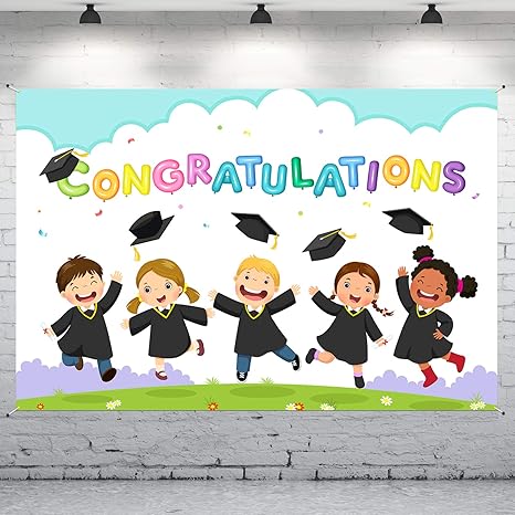 6x4 Ft "Congratulations" Backdrop Banner White Kindergarten/Grade Grad Decor