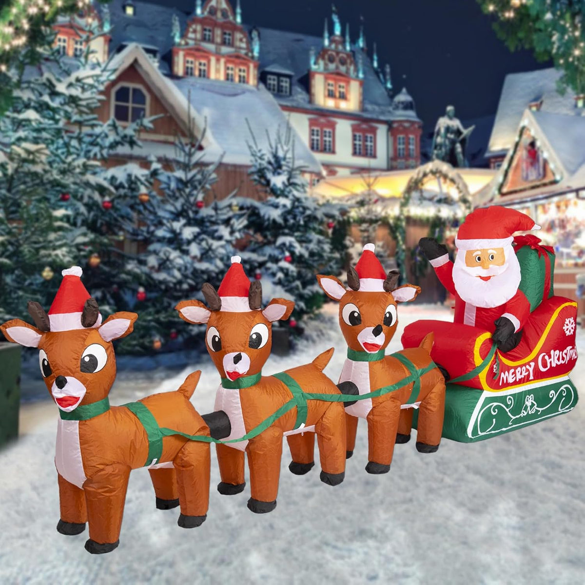 8Ft Christmas Inflatables Outdoor Decoration Christmas Blow Up Yard Decorations Inflatable Santa Claus On Sleigh With Re
