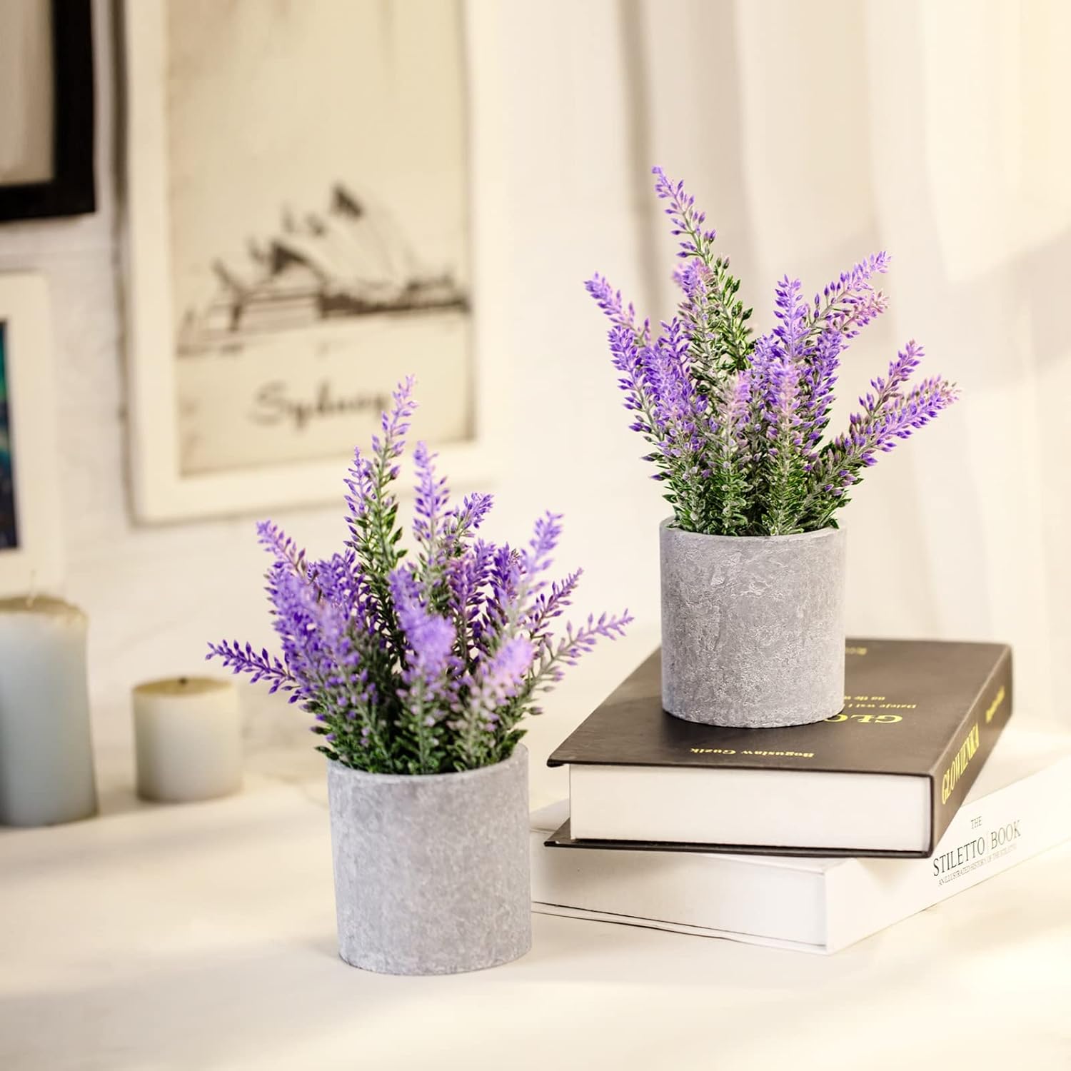 Artificial Lavender Plant In Pots - Faux Lavender Flowers Decor – Fake Flowers Purple Decor Plant Potted Bathroom Bedroom Kitchen Farmhouse Home 2 Pack