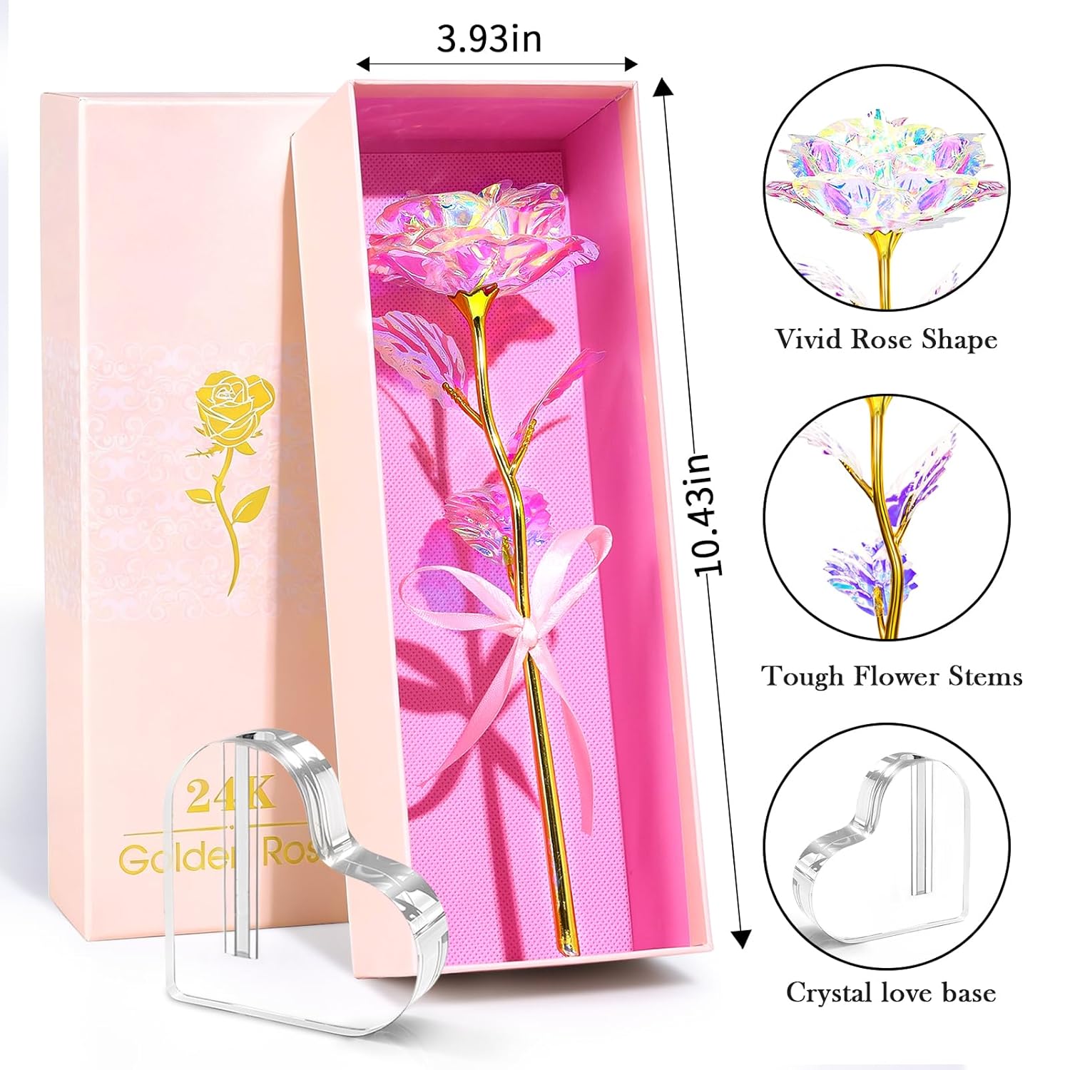 Valentines Day Rose Gifts For Her, Birthday Gifts For Women Mom Galaxy Rose Glass Forever Flowers With Heart-Shaped Base Eternal Crystal Roses Valentine Gifts For Grandma Wife Sister Girlfriend