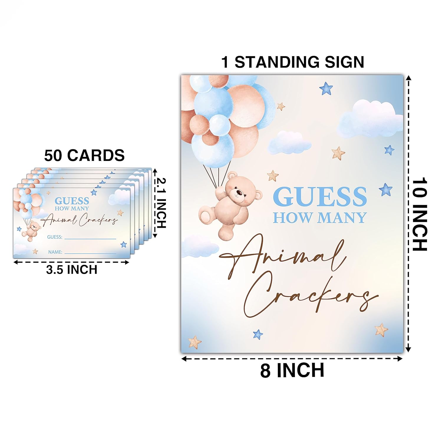 We Can Bearly Wait Baby Shower Games, 8X10 Inches Guess How Many Animal Crackers Sign With 50 Guessing Cards, Bear Balloon Baby Shower Party Decorations Supplies Favors - G01