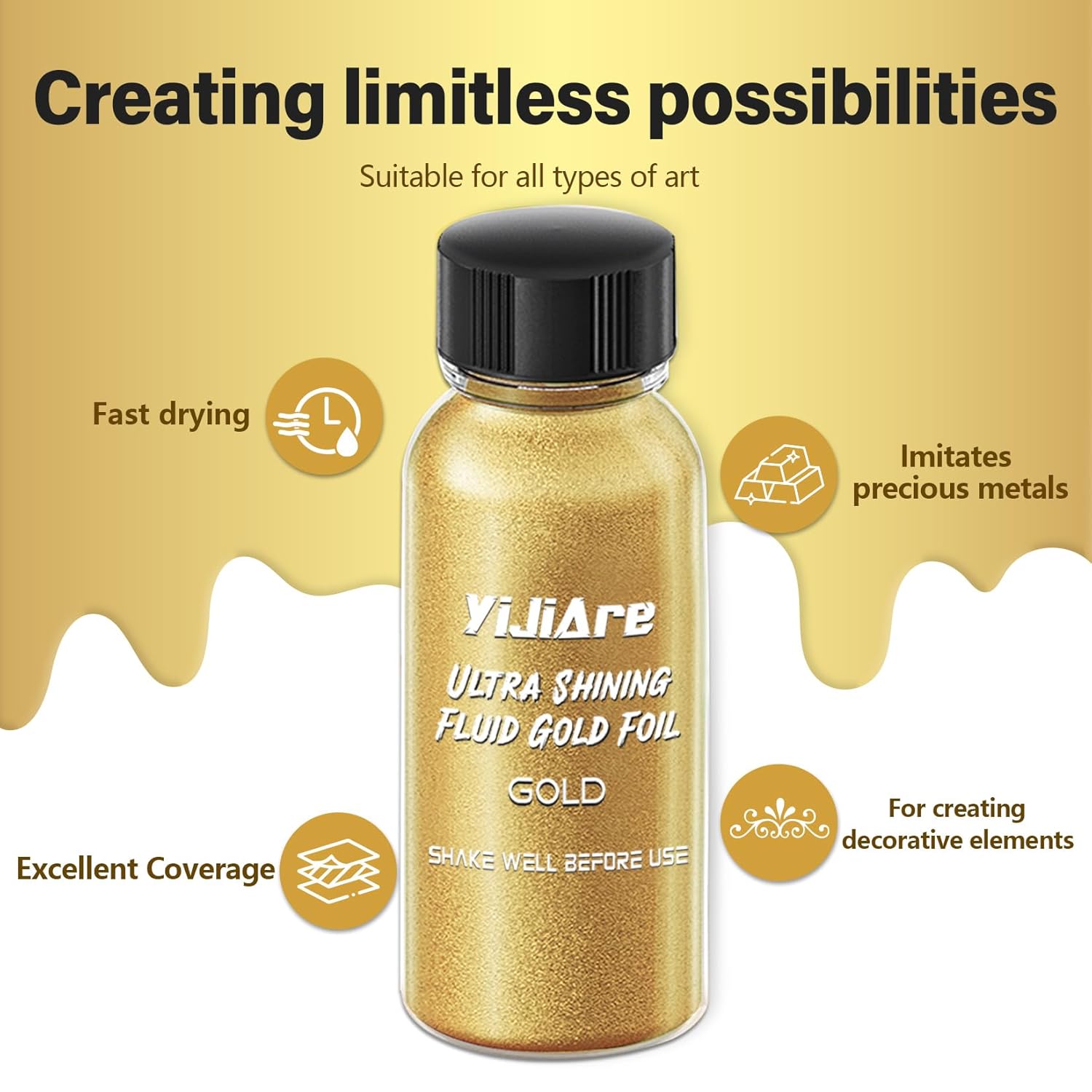 Liquid Gold Leaf Paint, Alcohol-Based Metallic Gold Paint, Quick-Drying For Crafts, Diy, And Resin Projects,Can Be Used With Spray Guns,1 Pcs X 1 Fl Oza