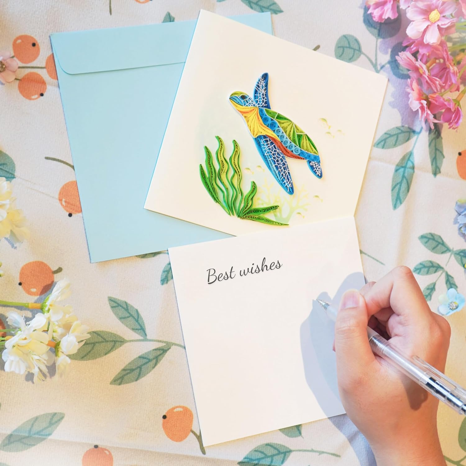 Unique Quilling Card - Sea Turtle & Seaweed Design | Handmade Greeting Card For Birthday, Anniversary, Christmas, Mother’S Day, Thank You, Friends & Loved Ones