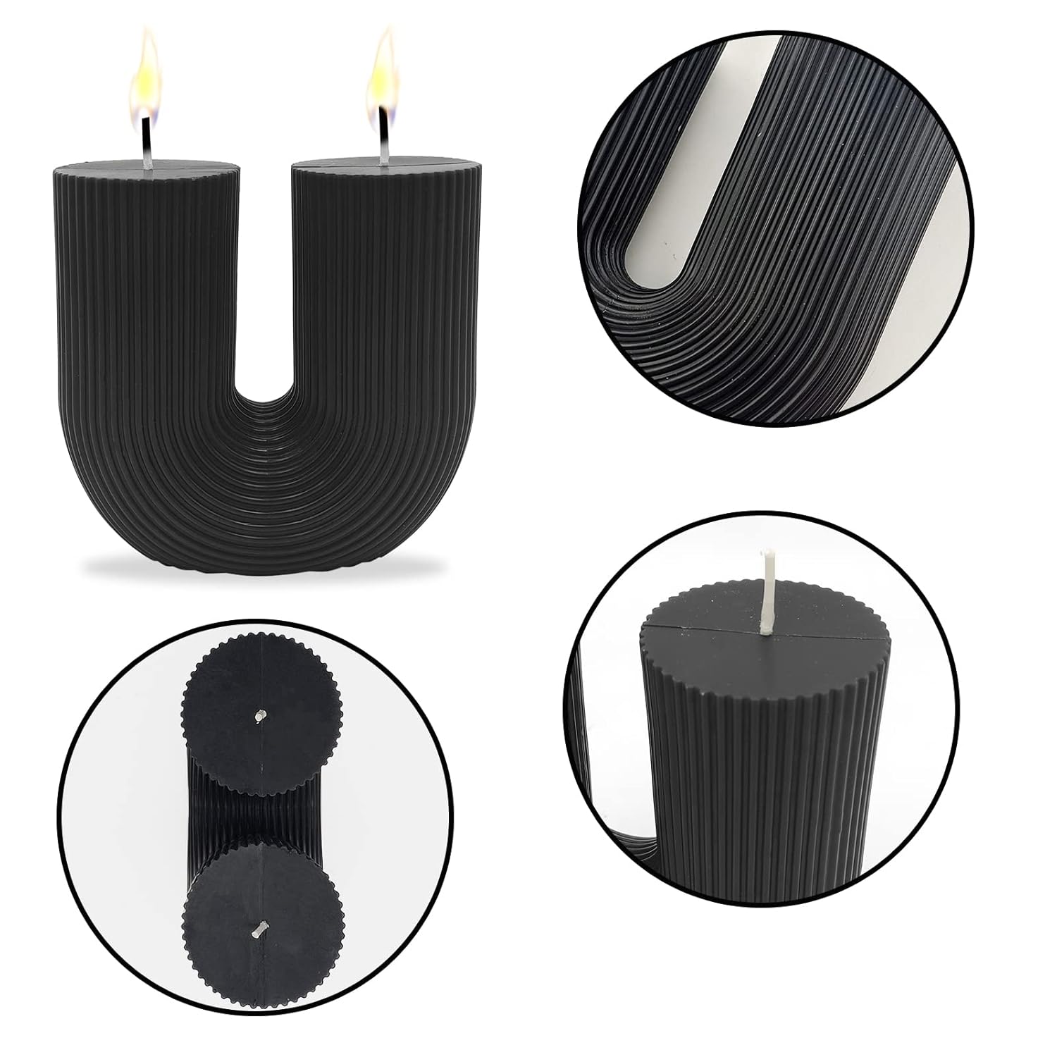 Large U Shaped Candle, Soy Wax Scented Candle Geometric Aesthetic Ribbed Candles Minimalist Shaped For Trendy Home Room Shelf Decor Aesthetic Candles Wedding Birthday