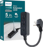 3 Outlet Mini Power Strip 5 Inch Extension Cord Flat Plug Braided Cord Black
