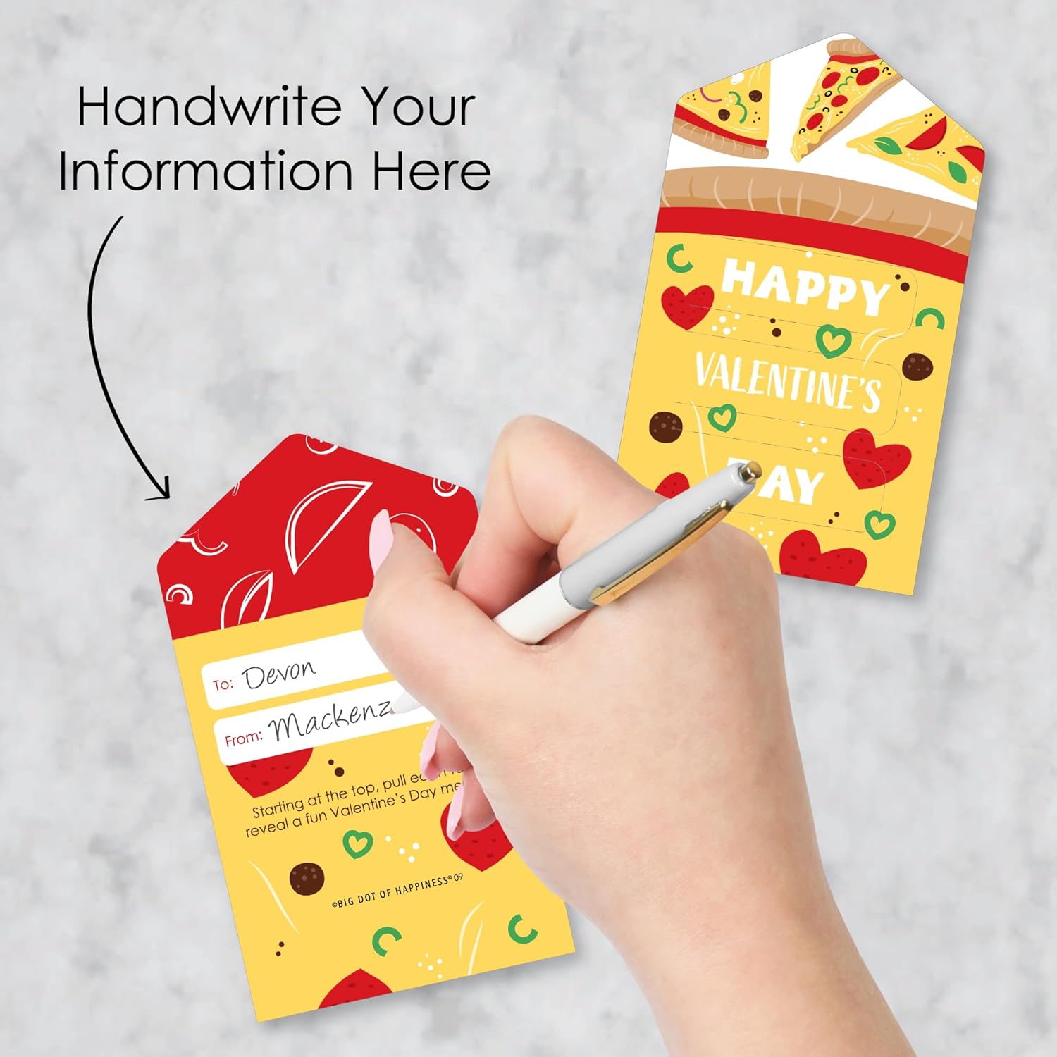 Big Dot of Happiness Pizza Party Time - Cards for Kids - Happy Valentine's Day Pull Tabs - Set of 12