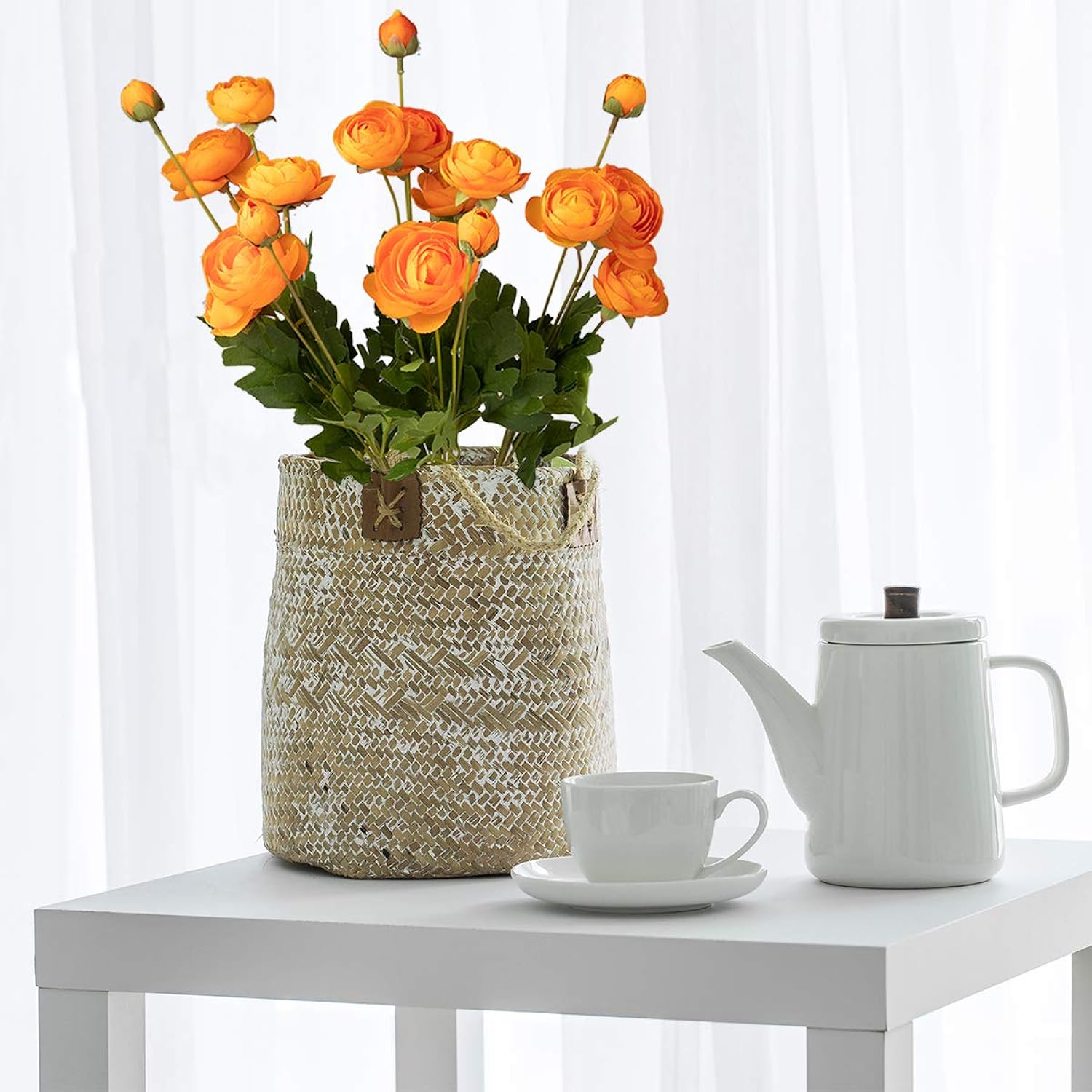 5 Stems Artificial Silk Ranunculus Flowers Orange 23" Tall,Uv Resistant,Bendable Stems For Wedding Centerpieces,Home Deco?Orange?