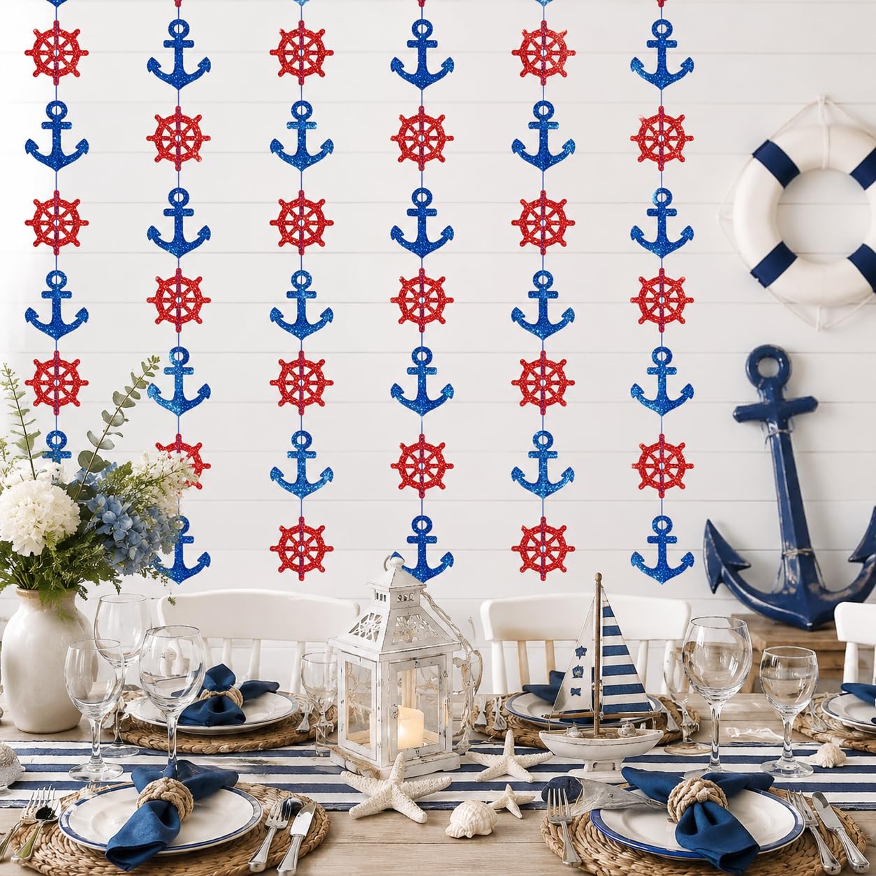 Cruise Ship Decoration, Nautical Birthday Decorations, Yacht Rock Party Decorations Navy Blue 4 Pack 240 Inch, Shiny Glitter Navy Boat Decorations for Party, Nautical Party Decorations
