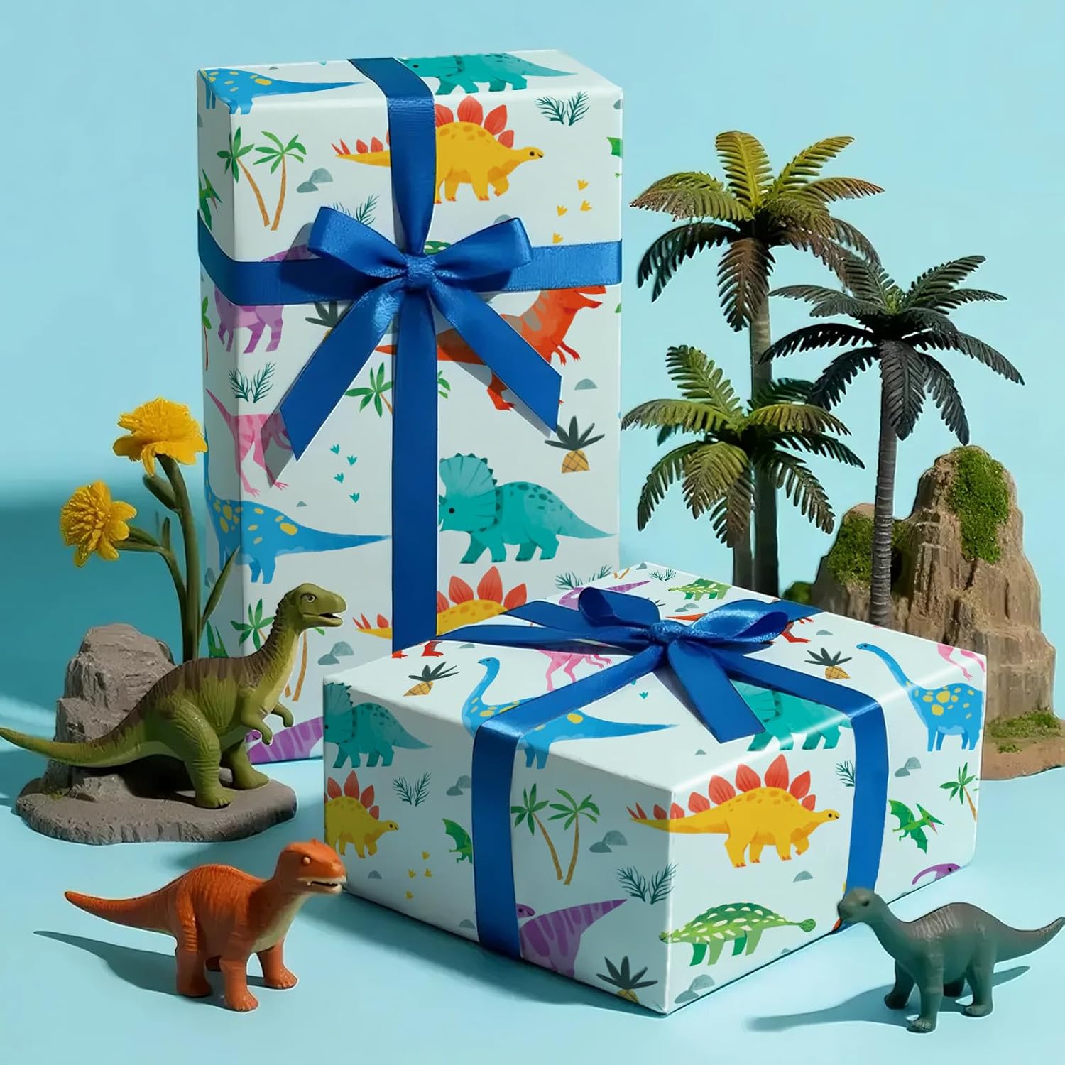 Dinosaur Wrapping Paper Roll For Boys, Mini Roll, Colorful Dinosaur Gift Wrap With Palm Tree And Footprint Design, Perfect For Kids' Birthday, Dino Party, Baby Shower, 17 Inches X 16.4 Feet