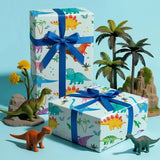 Dinosaur Wrapping Paper Roll For Boys, Mini Roll, Colorful Dinosaur Gift Wrap With Palm Tree And Footprint Design, Perfect For Kids' Birthday, Dino Party, Baby Shower, 17 Inches X 16.4 Feet