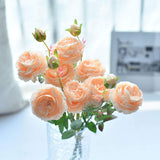 Faux English Cabbage Rose 4 Branch 12 Stems Bundle Mixed Blooms & Buds Spays In Peach Pink, Artificial Silk Flowers & Fake Greenery, Indoor Outdoor Wedding Home Decor