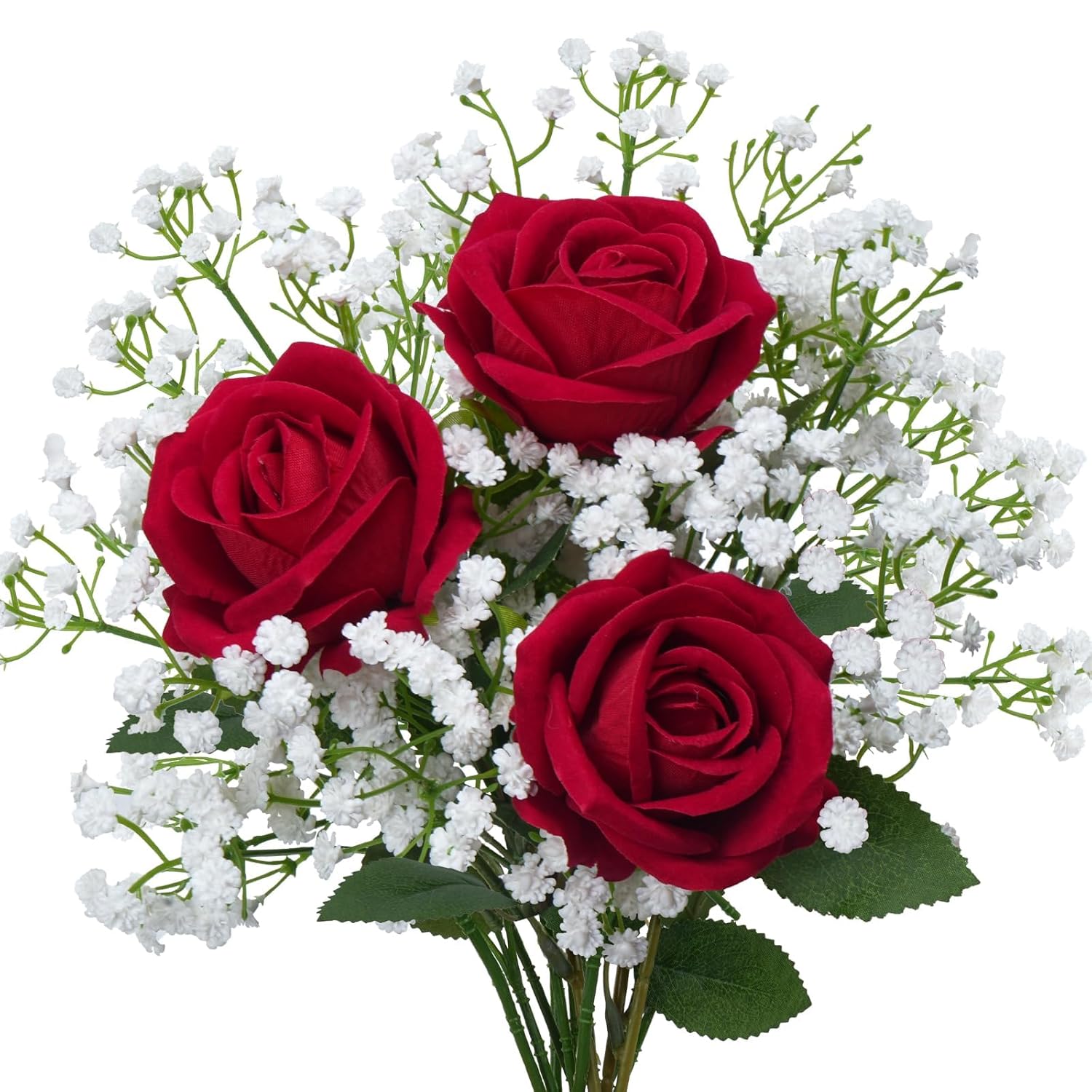 Fake Flowers Artificial Flowers Decorative Bouquet With Faux Baby'S Breath, Velvet Roses Small Floral Arrangements For Wedding Table Centerpieces Home Décor