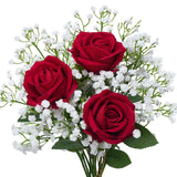 Fake Flowers Artificial Flowers Decorative Bouquet With Faux Baby'S Breath, Velvet Roses Small Floral Arrangements For Wedding Table Centerpieces Home Décor