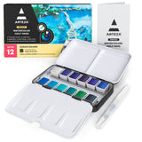 Watercolor Paint Set, 12 Ocean Tones Half Pans, Watercolor Set With Brush, Semi Moist Water Colors