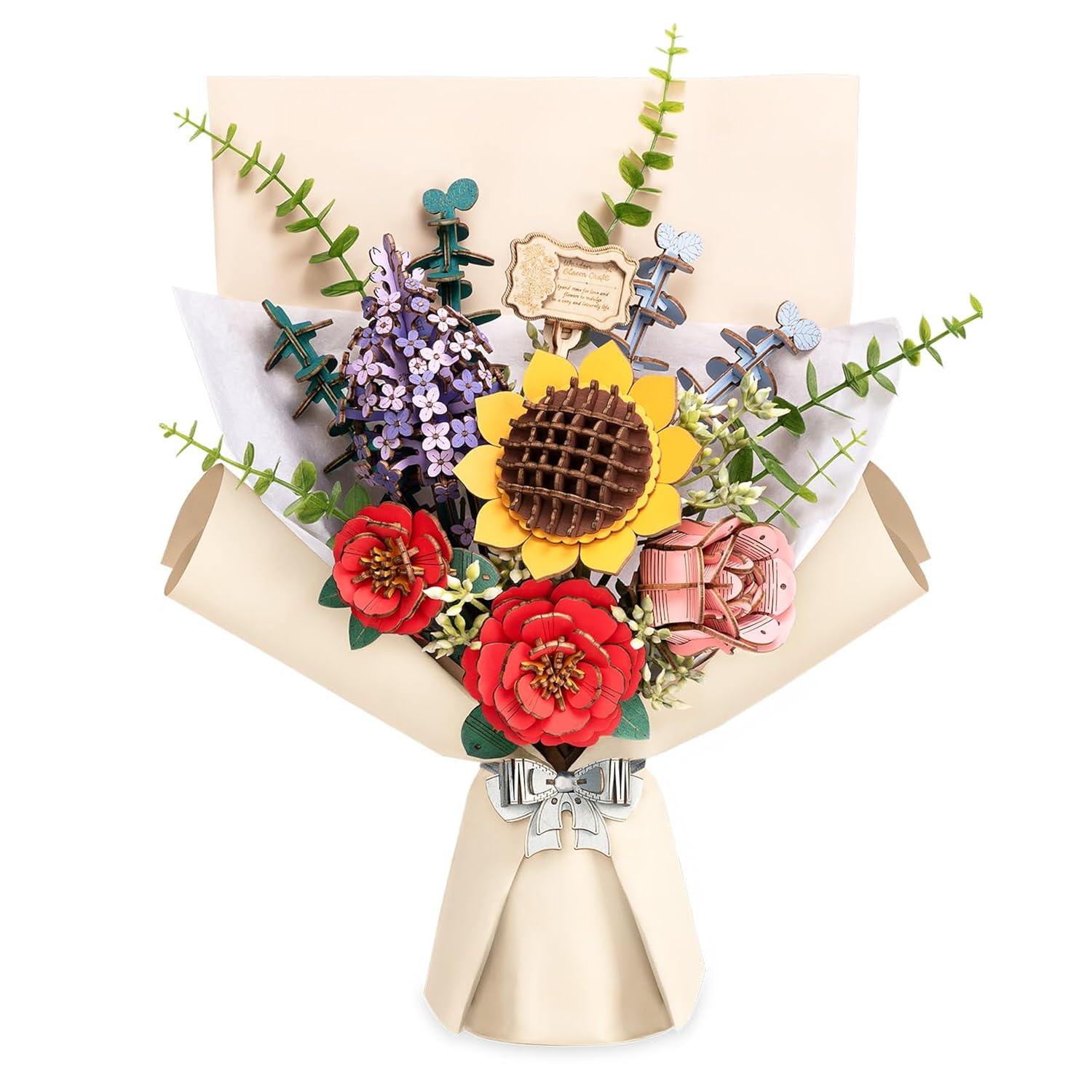 Wooden Flower Bouquet Building Set Craft Kit 3D Puzzles For Adults,Artificial Flower Botanical Collection,Mothers Day/Valentine'S Day/Christmas/Birthday Gift For Women/Mom-Tw01H