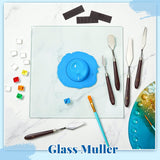 109 Pcs Watercolor Paint Muller Set Glass Paint Muller Slab, Drawing Knives And Watercolor Half Pans With Magnetic Stripe For Diy Oil Acrylic Drawing(2.95'' In Dia)