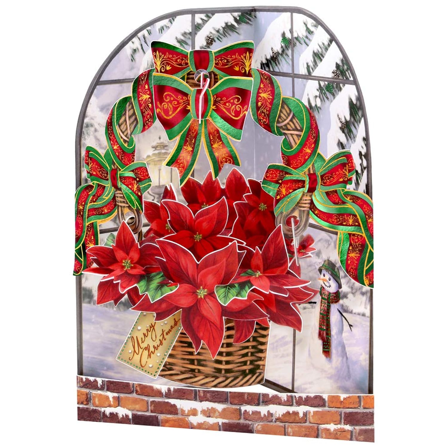 Boston International Santoro Swing 3D Pop-Up Christmas Card, Poinsettia, 6 x 8 Inches, Poinsettia