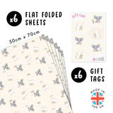 Elephants And Bunnies Wrapping Paper - 6 Sheet For Gift Wrap For Babies - Baby Shower - Christening - Baptism - Stars - Rabbit - Bunny - Made In The Uk