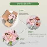 Pink Peonies Artificial Flowers With Glass Vase, Silk Faux Peony Flower Arrangement With Faux Water, Fake Flowers In Vase For Table Centerpieces, Shelf Bathroom Decor, Home & Wedding Decoration
