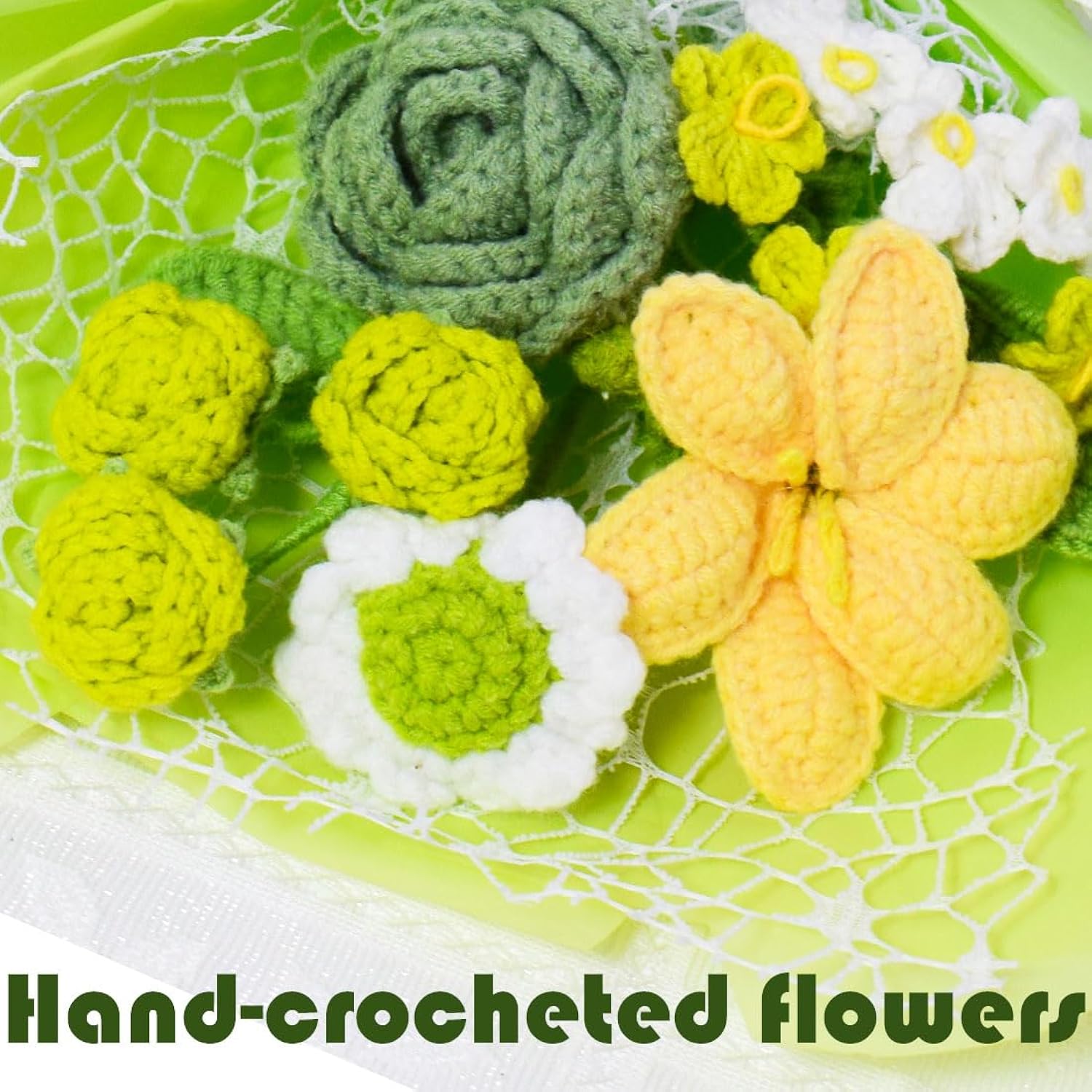 Handmade Crochet Rose Daisy Forget-Me-Not Bouquet, Knitted Artificial Forever Flowers With Exquisite Wrap, Gift To Girlfriend Mom Women, Perfect For Valentines, Home Decor, Celebration