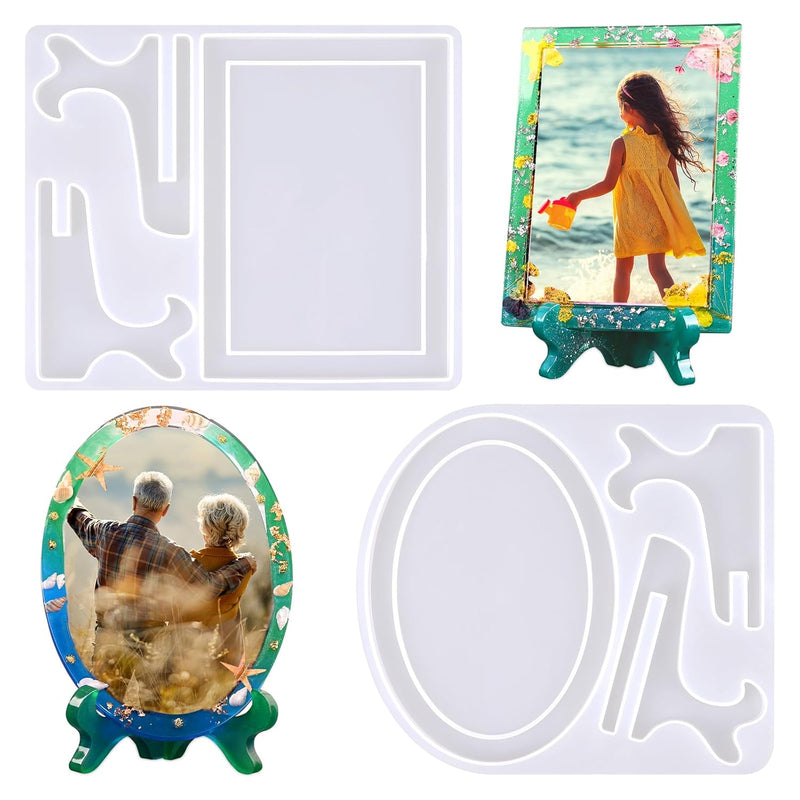 Resin Mold For Photo Frame, Picture Frame Silicone Molds With Stand Holder, Rectangle & Oval Frame Molds For Resin Casting, Diy Personalized Photo Frame For Handmade Gifts Home Decor(2 Set)
