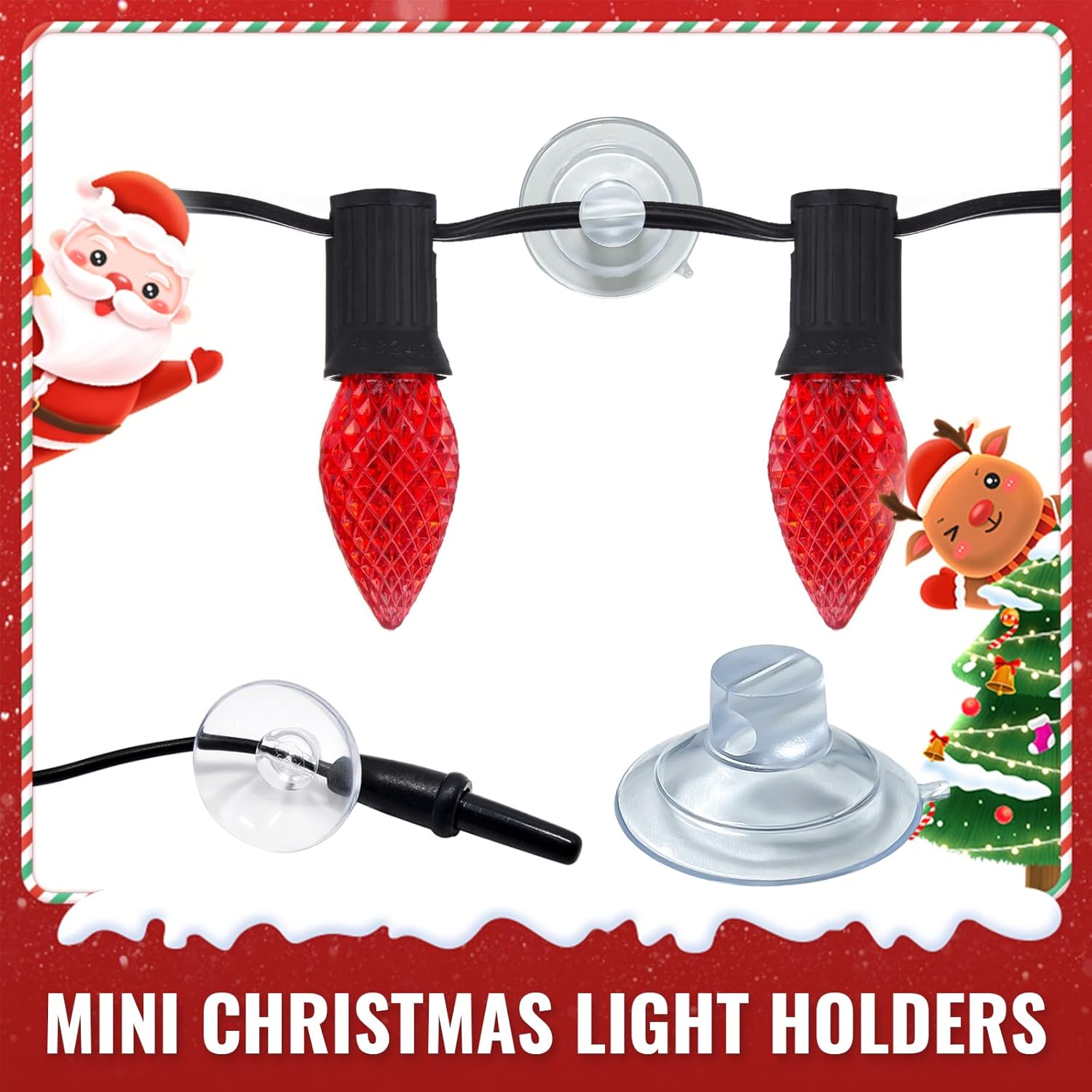 120Pcs Mini Christmas Light Suction Cups,Small Holiday Light String Hooks Holders, Clear Rope Light Caddy Window Glass Suction Cup Clips Hang Seasonal Lights & Xmas Decorations