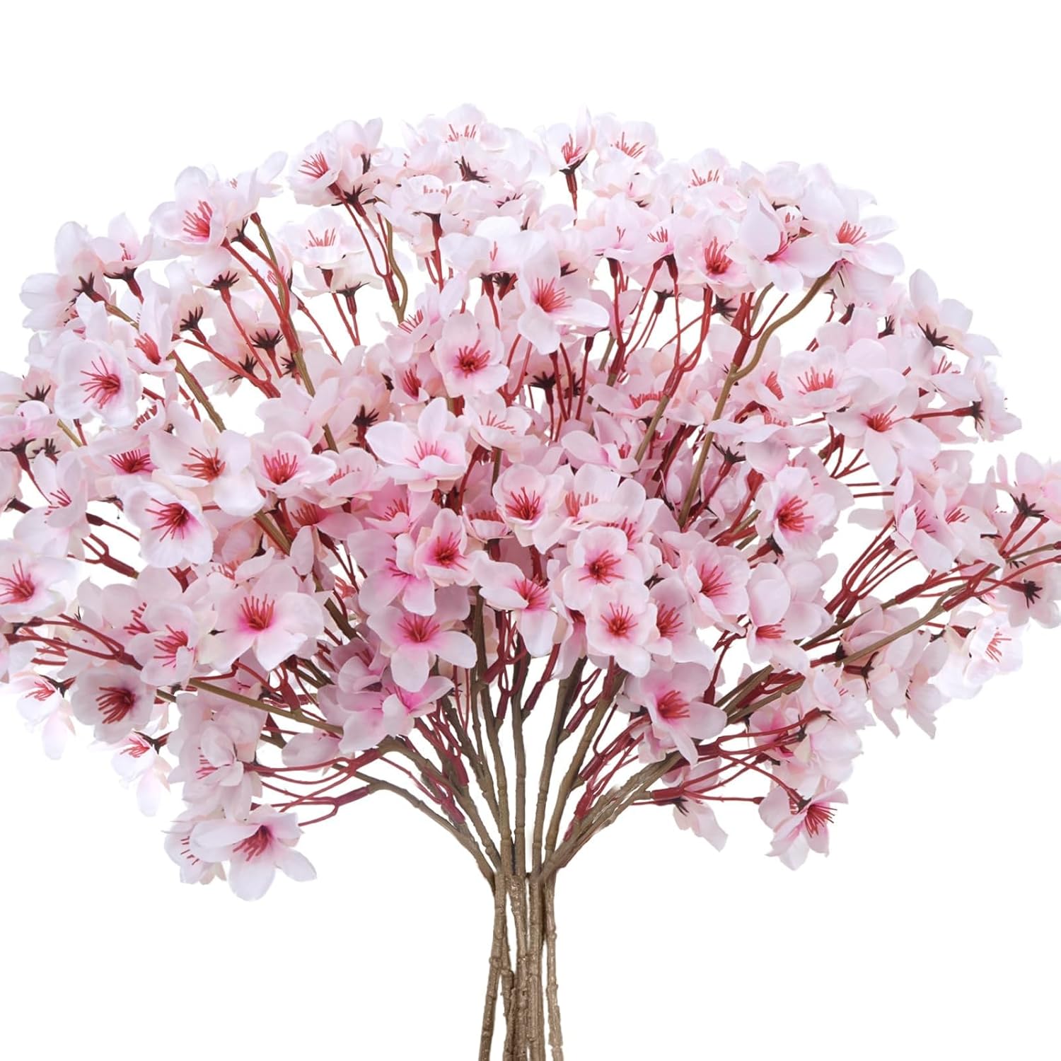 8Pcs Artificial Cherry Blossom Branches 16" Fake Silk Cherry Blossom Flowers Stems Faux Peach Floral Arrangement Bulk For Vase Home Wedding Table Centenpieces Party Janpanese Sakura Decoration