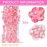 2Packs Artificial Cherry Blossom Flower Vines Pink Artificial Flower Garland Vines Silk Hanging Sakura Garland For Wedding Garden Arch Wall Home Party Japanese Kawaii Decor (Deep Pink)
