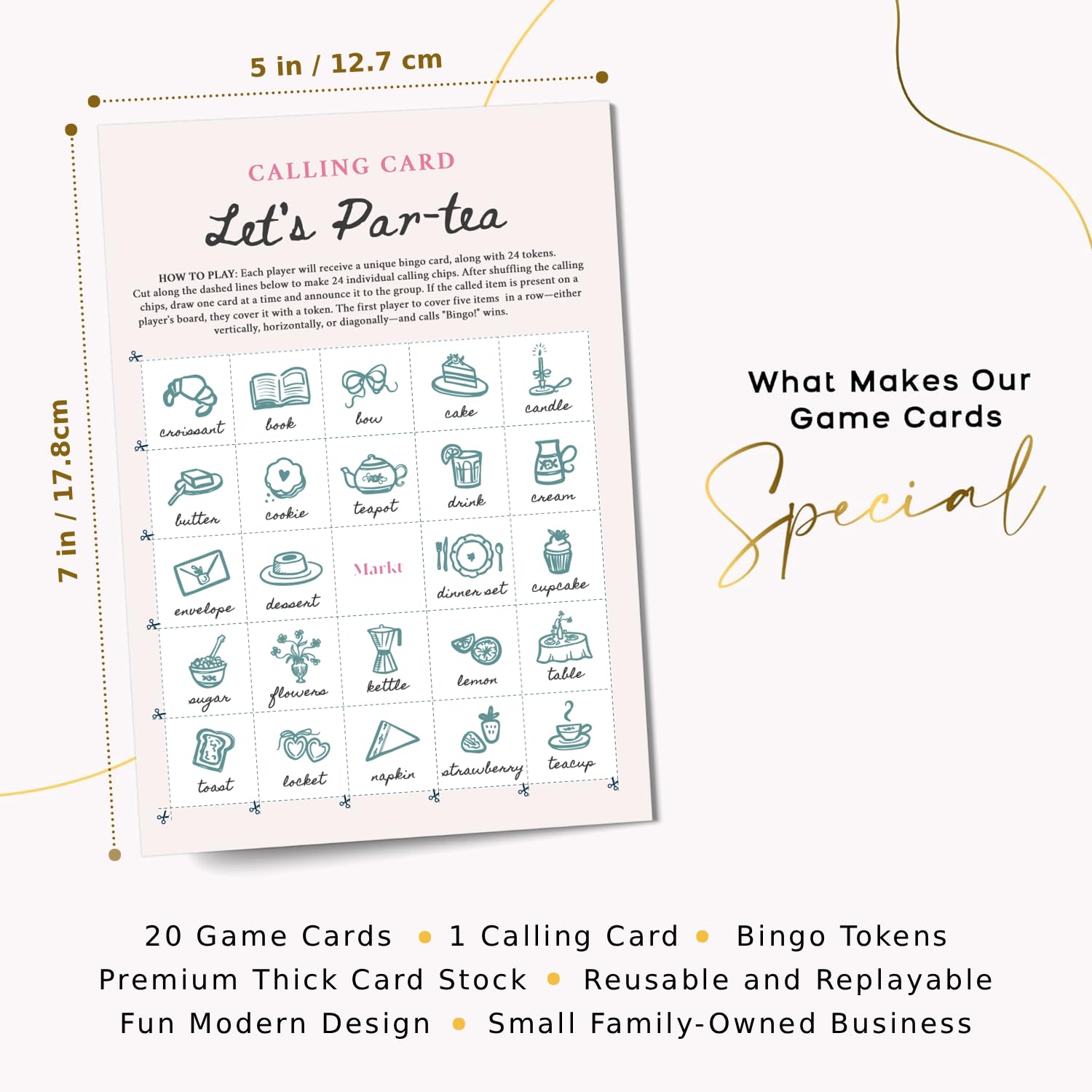 Tea Party Games For Women - 20 Unique Cards - Tea Party Bingo Game Supplies For Adults - Decorations & Favors For Birthday, Bridal Shower, Baby Shower & Mother'S Day