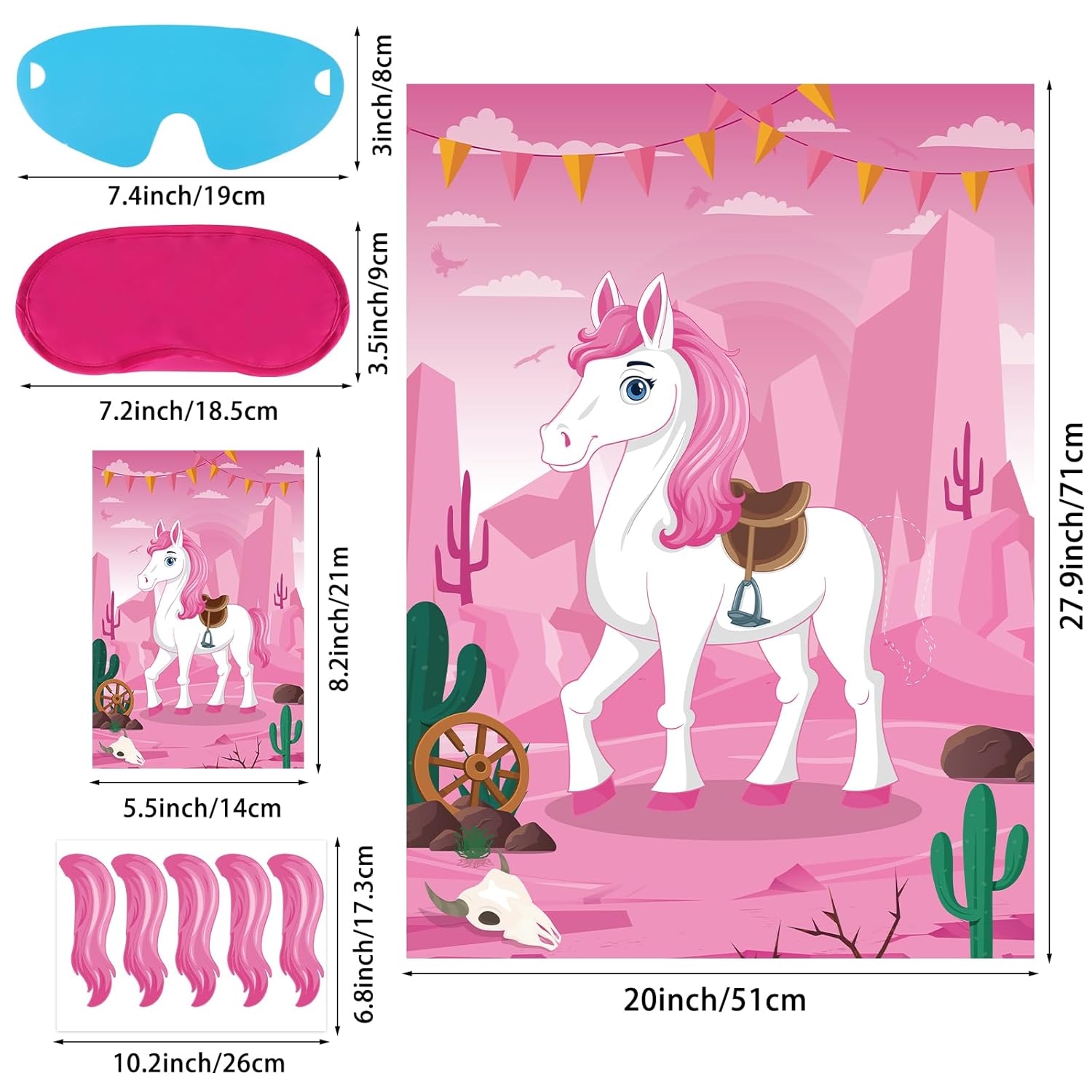 Pin The Tail On The Horse Game For Kids Pink Cowgirl Western Birthday Party Decorations Western Party Supplies Large Horse Game Poster With 30 Tail Stickers